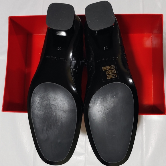 CLERGERIE Croc Leather Ankle Boots Metal Block Mid heel Black Booties Size 6.5 - Picture 15 of 16